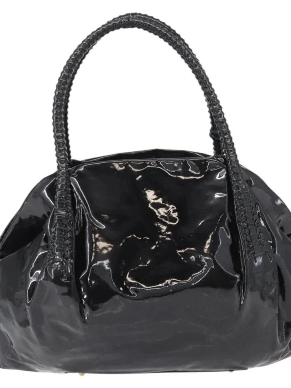 Salvatore Ferragamo Gancini Tote Bag Patent leather Black Gold Auth BA9545